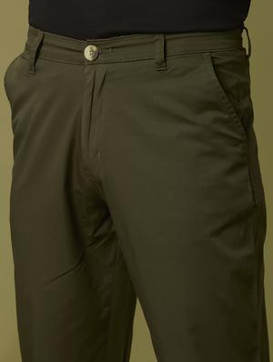 olive green solid flat front casual trouser - 17732710 - Standard Image - 6