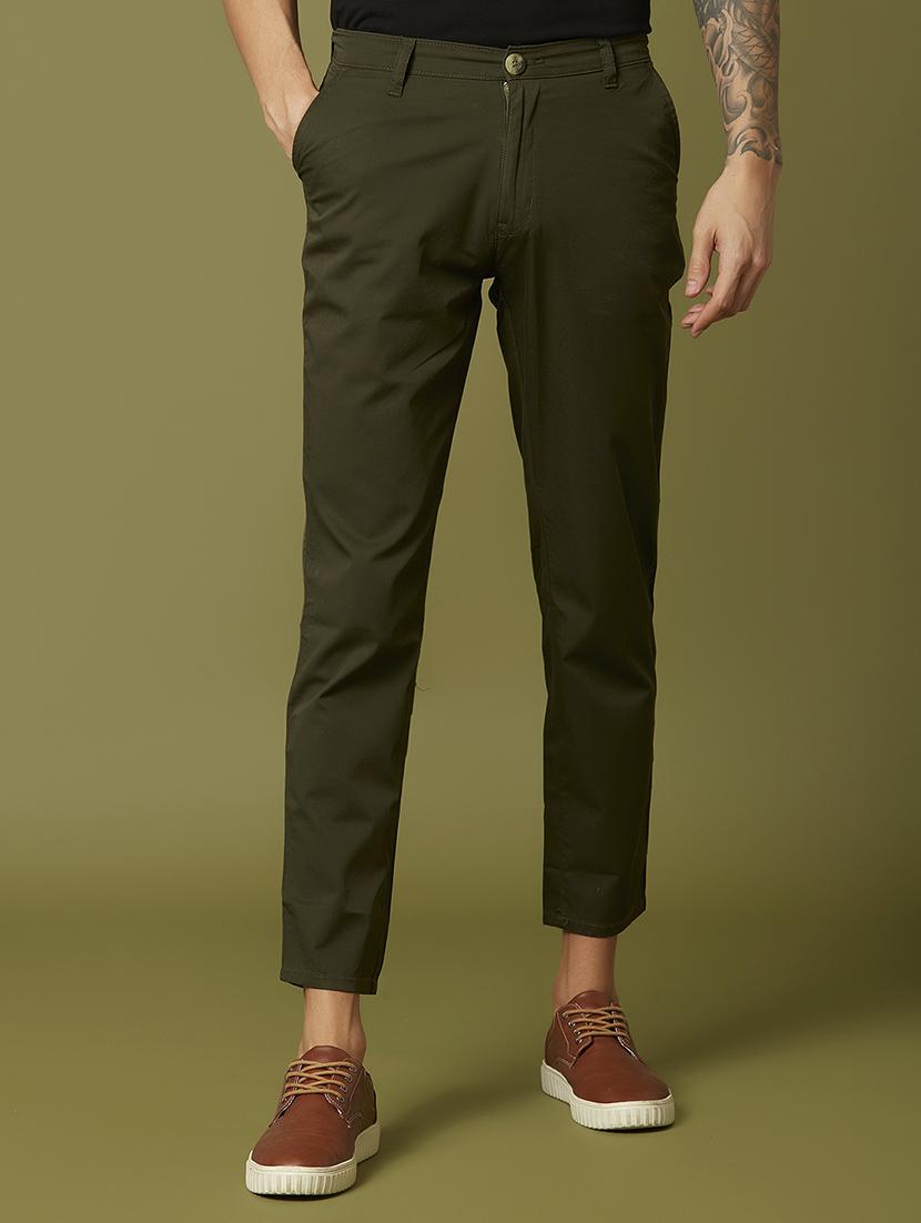 olive green solid flat front casual trouser - 17732710 - Zoom Image - 1