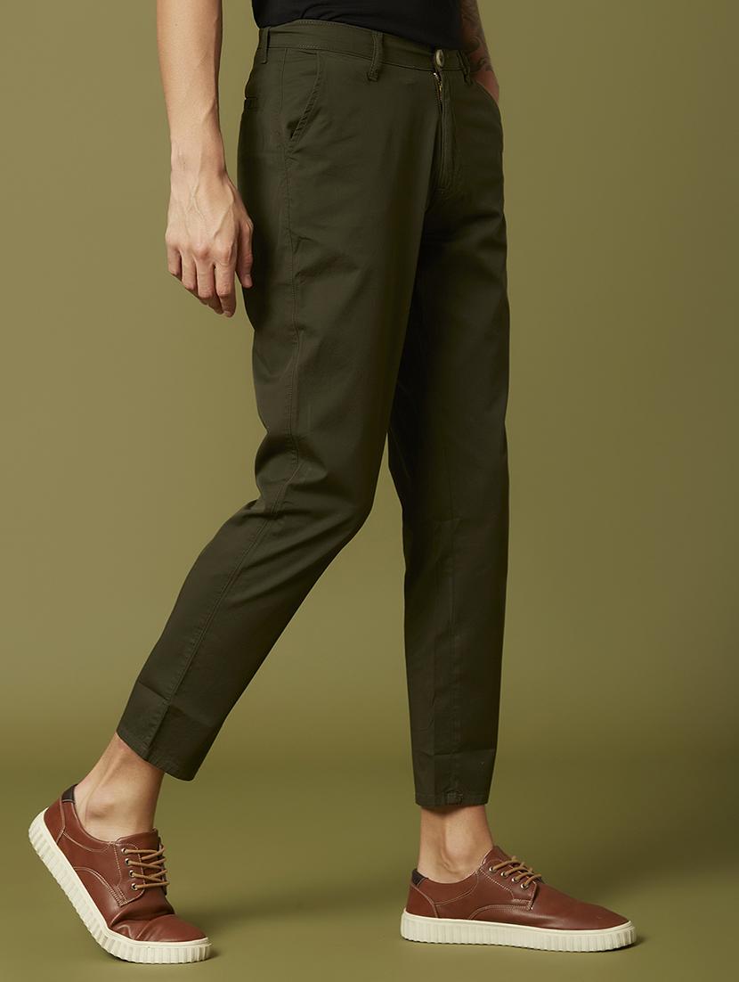 olive green solid flat front casual trouser - 17732710 - Zoom Image - 3
