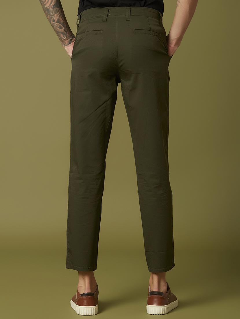 olive green solid flat front casual trouser - 17732710 - Zoom Image - 5
