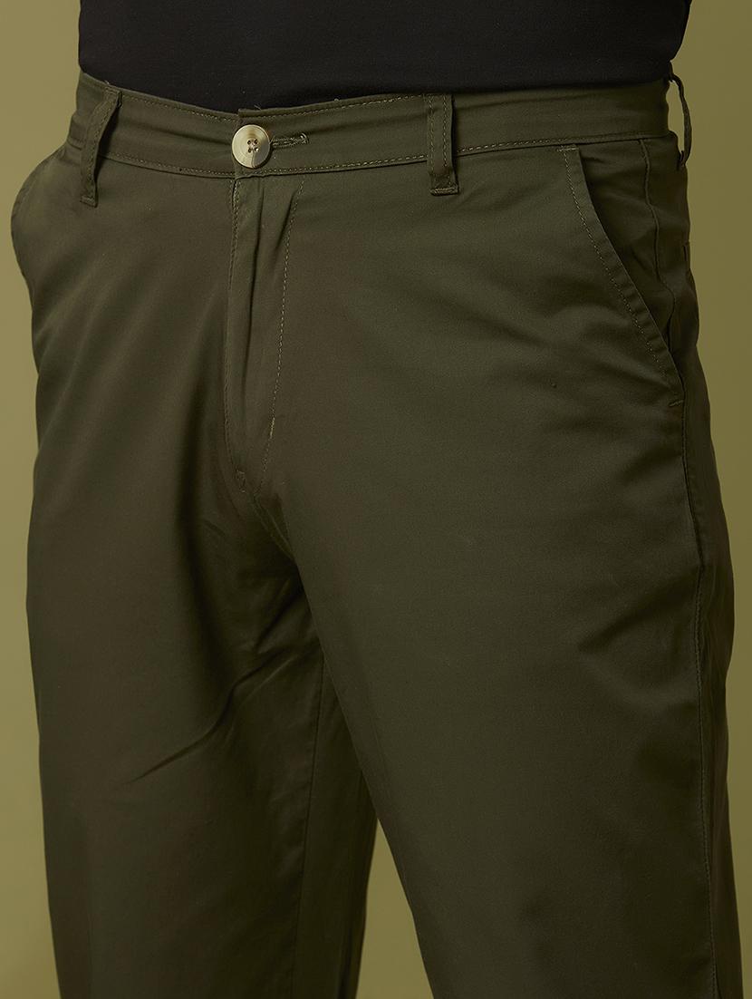 olive green solid flat front casual trouser - 17732710 - Zoom Image - 6