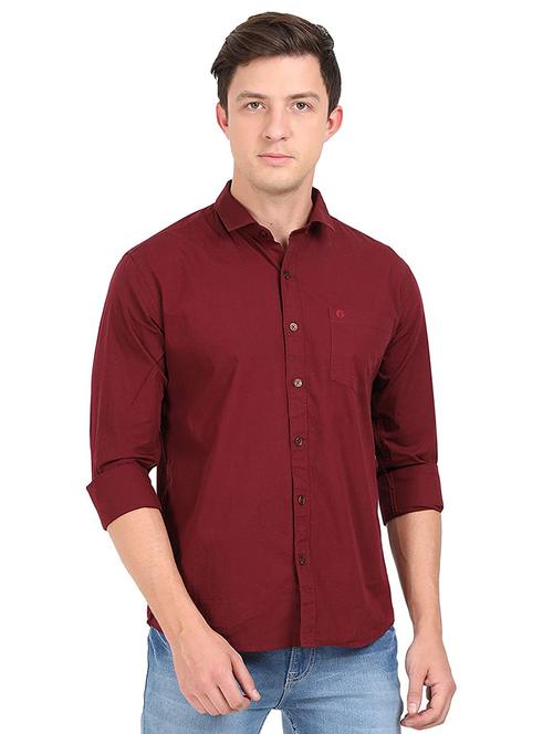 maroon solid casual shirt - 17732723 - Standard Image - 1
