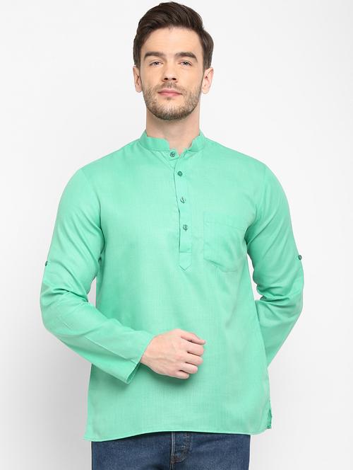 green solid short kurta - 17733697 - Standard Image - 1