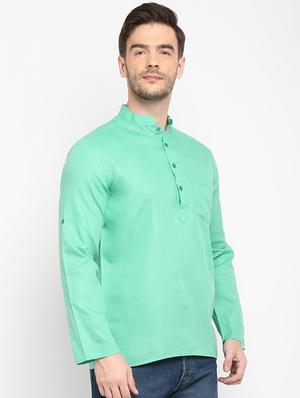 green solid short kurta - 17733697 - Standard Image - 3
