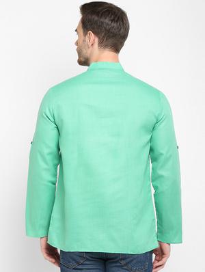 green solid short kurta - 17733697 - Standard Image - 4