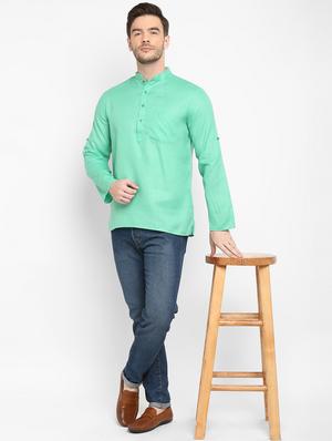 green solid short kurta - 17733697 - Standard Image - 5