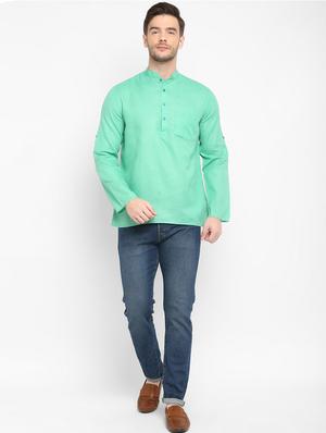 green solid short kurta - 17733697 - Standard Image - 6