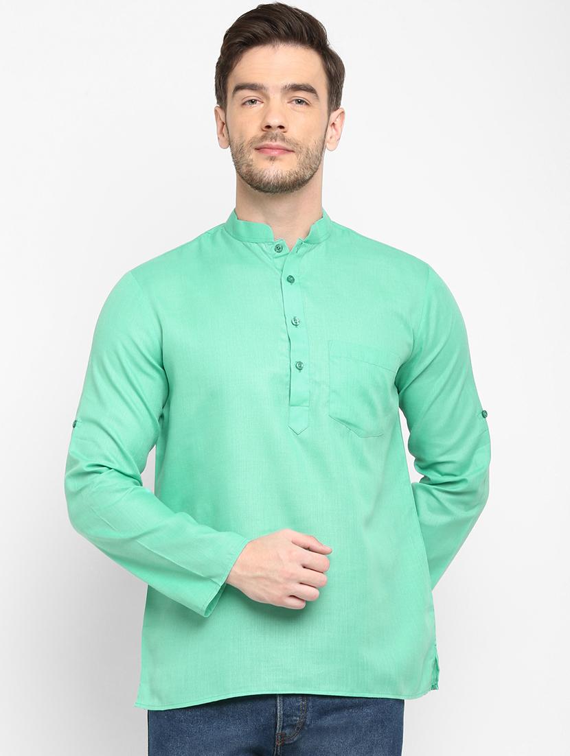 green solid short kurta - 17733697 - Zoom Image - 1
