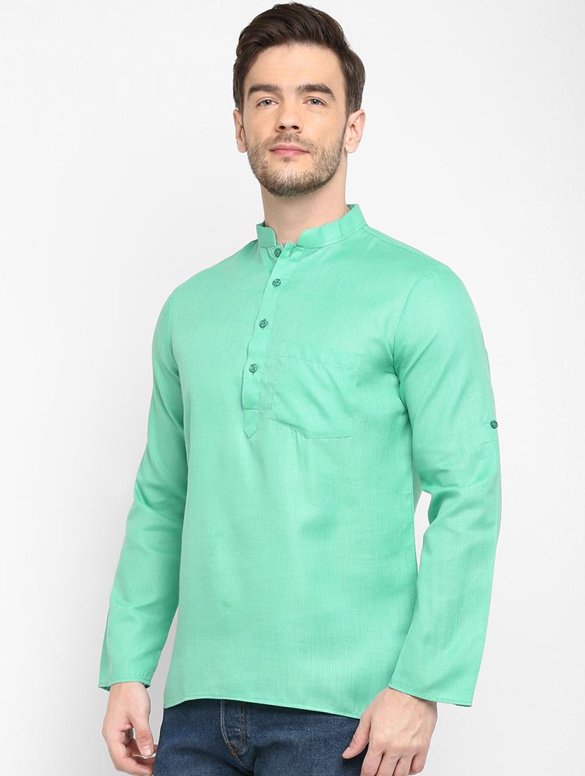 green solid short kurta - 17733697 - Zoom Image - 2
