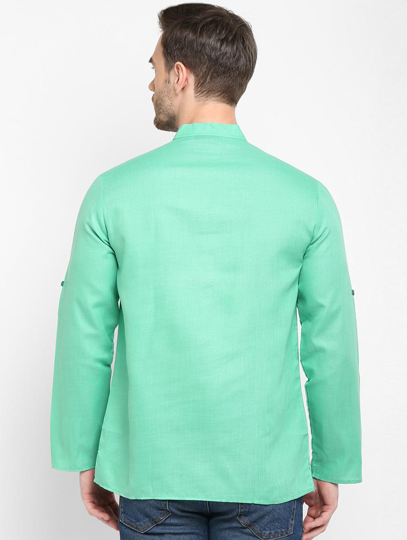 green solid short kurta - 17733697 - Zoom Image - 4