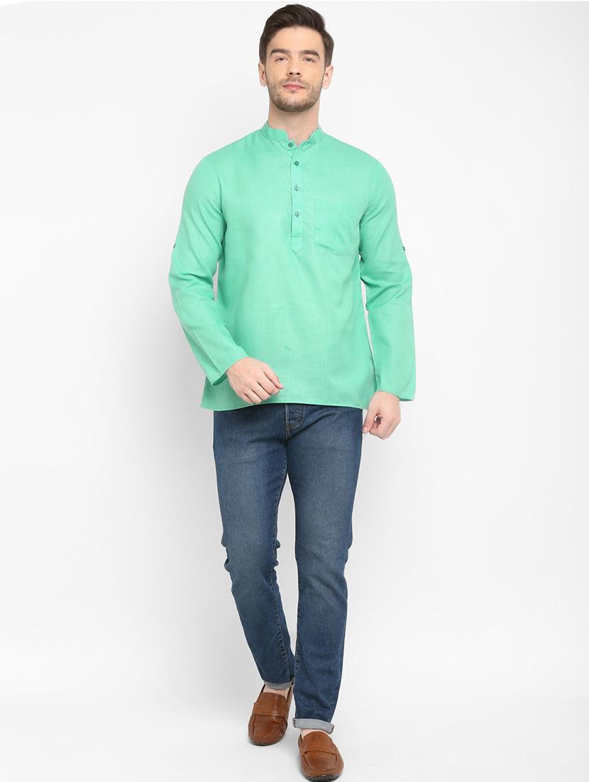 green solid short kurta - 17733697 - Zoom Image - 6