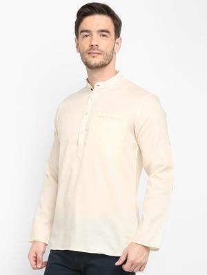 cream solid short kurta - 17733698 - Standard Image - 2