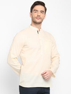 cream solid short kurta - 17733698 - Standard Image - 3