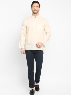 cream solid short kurta - 17733698 - Standard Image - 5