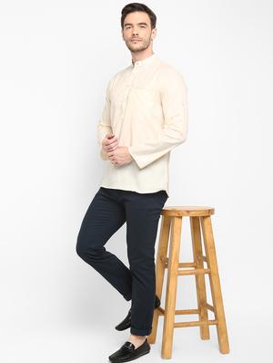 cream solid short kurta - 17733698 - Standard Image - 6