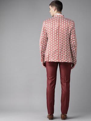 red printed bandhgala suit - 17733784 - Standard Image - 4