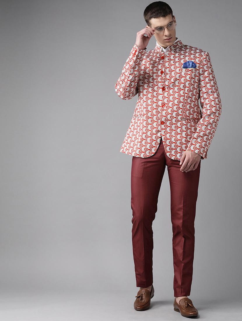 red printed bandhgala suit - 17733784 - Zoom Image - 3