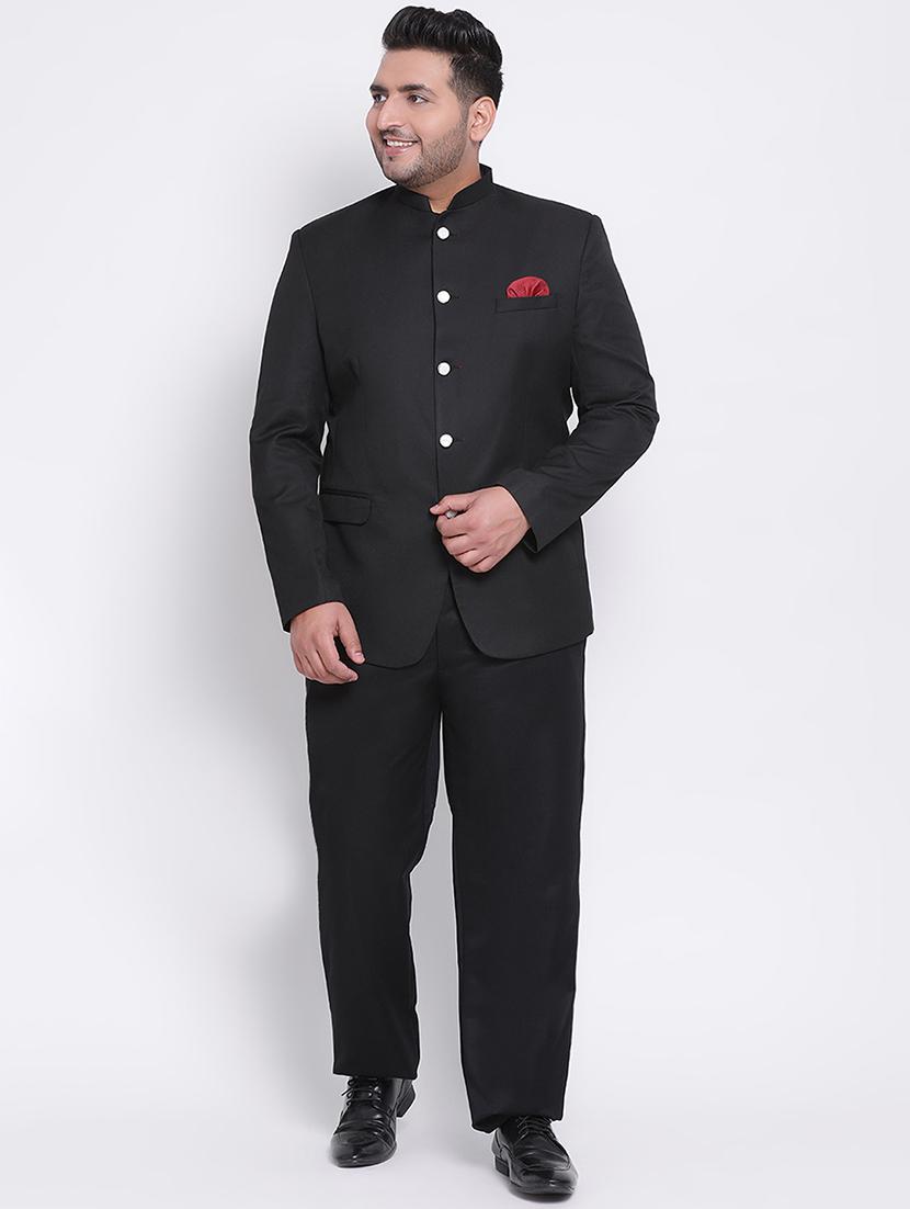 plus size black solid single breasted suit - 17733786 - Zoom Image - 1