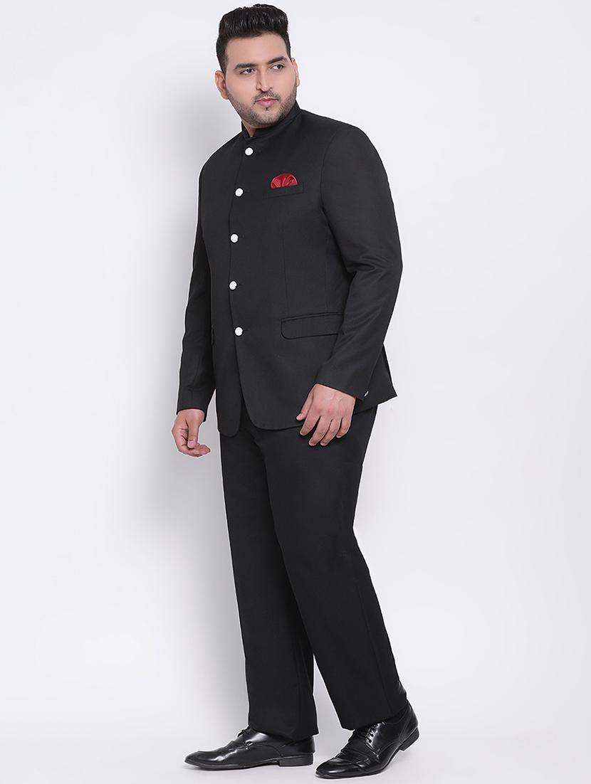 plus size black solid single breasted suit - 17733786 - Zoom Image - 2