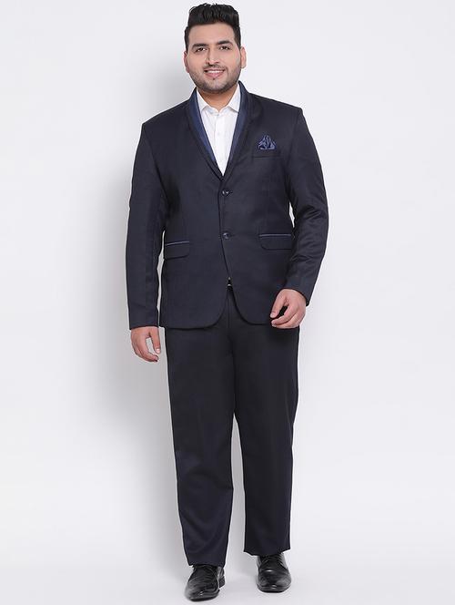plus size navy blue solid single breasted suit - 17733788 - Standard Image - 1