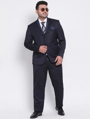 plus size navy blue solid single breasted suit - 17733788 - Standard Image - 3