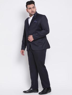 plus size navy blue solid single breasted suit - 17733788 - Standard Image - 4