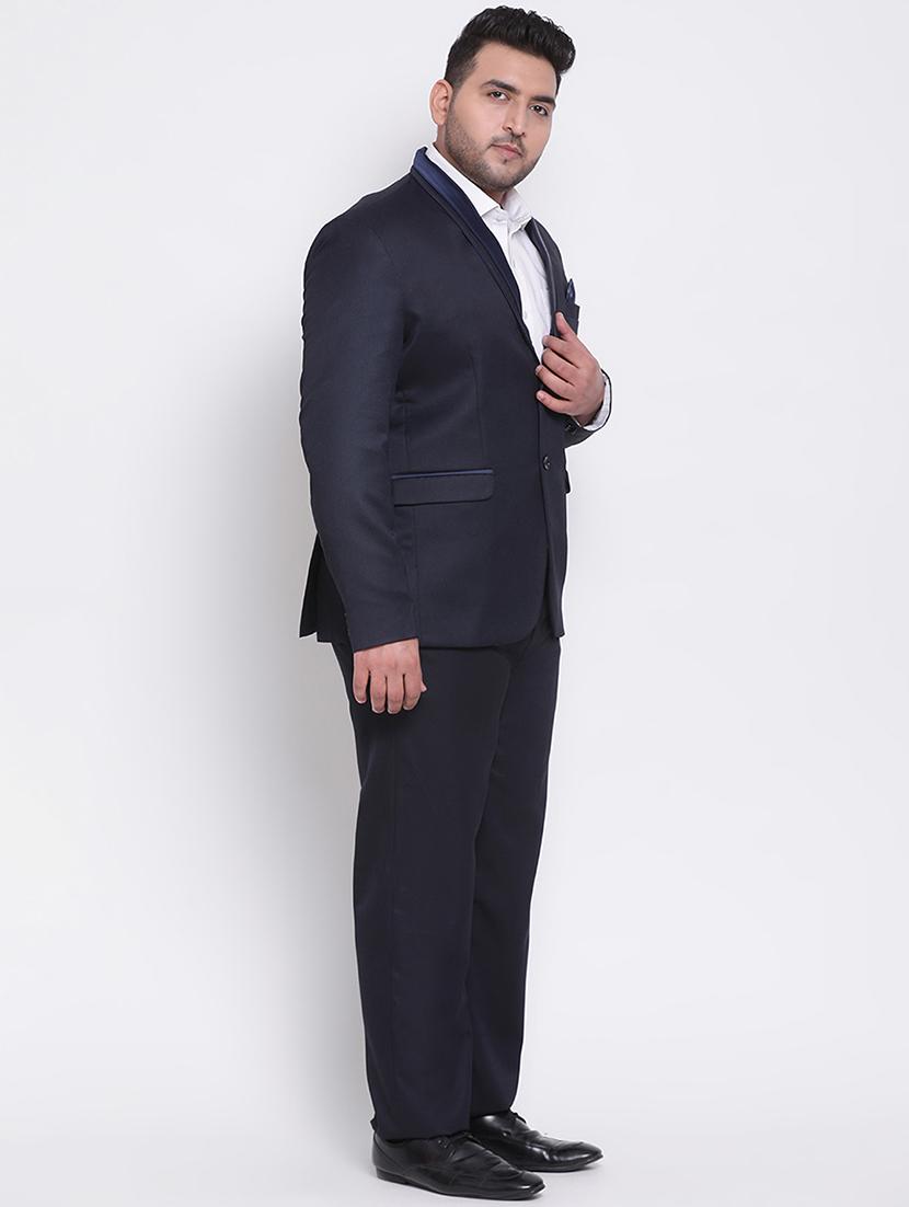 plus size navy blue solid single breasted suit - 17733788 - Zoom Image - 2