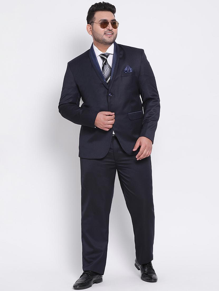plus size navy blue solid single breasted suit - 17733788 - Zoom Image - 3
