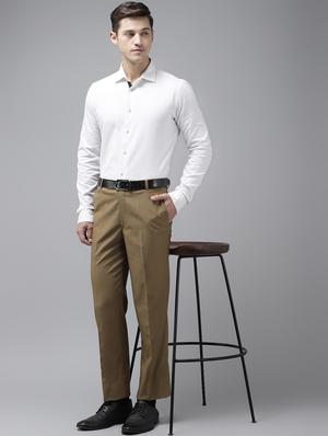 beige solid flat front formal trouser - 17733820 - Standard Image - 4