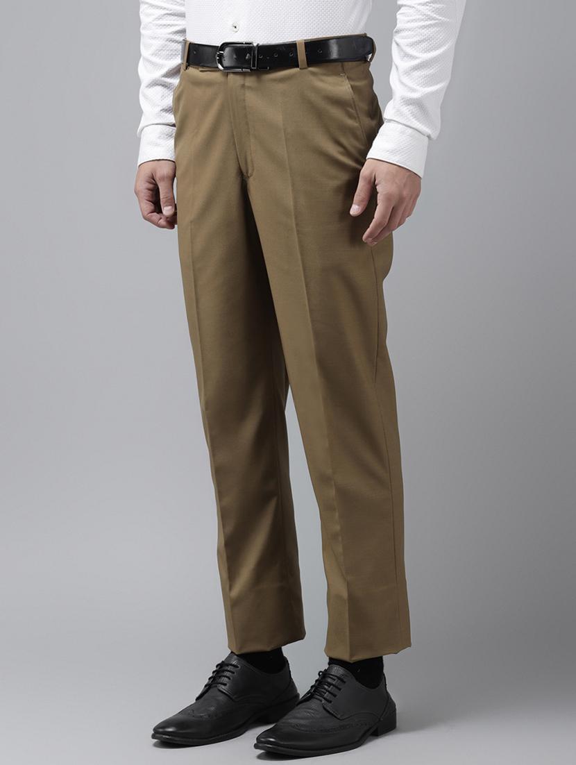 beige solid flat front formal trouser - 17733820 - Zoom Image - 2
