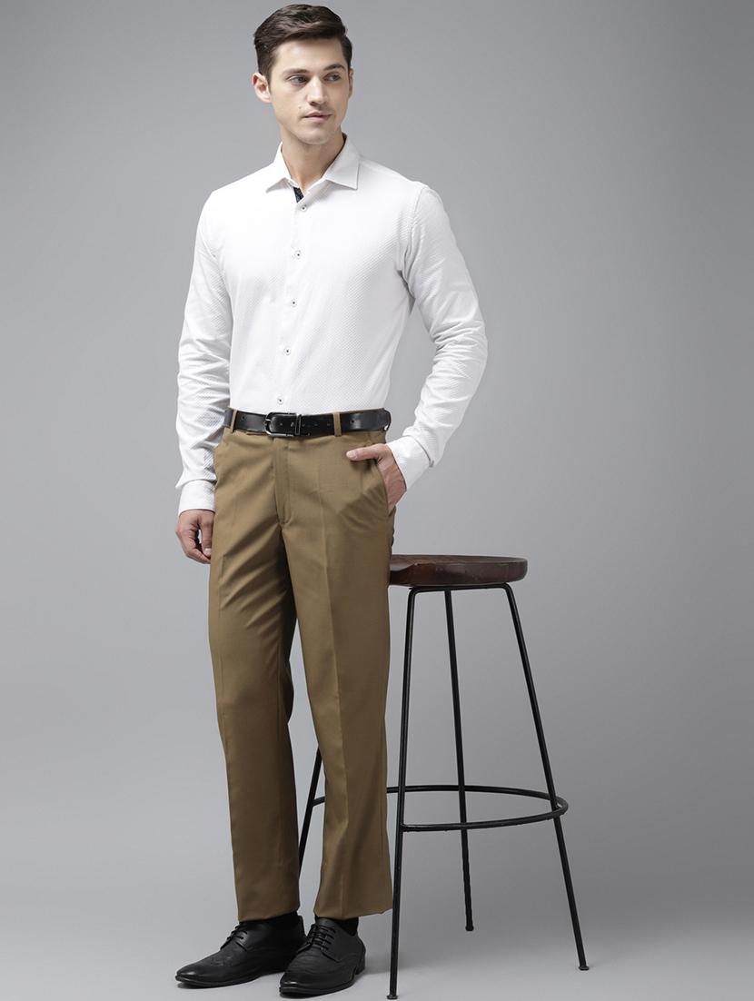 beige solid flat front formal trouser - 17733820 - Zoom Image - 4