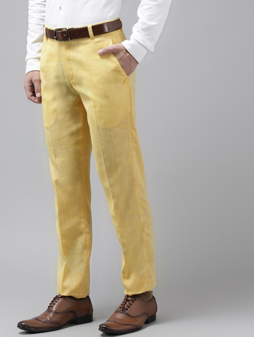 yellow solid flat front formal trouser - 17733830 - Zoom Image - 2
