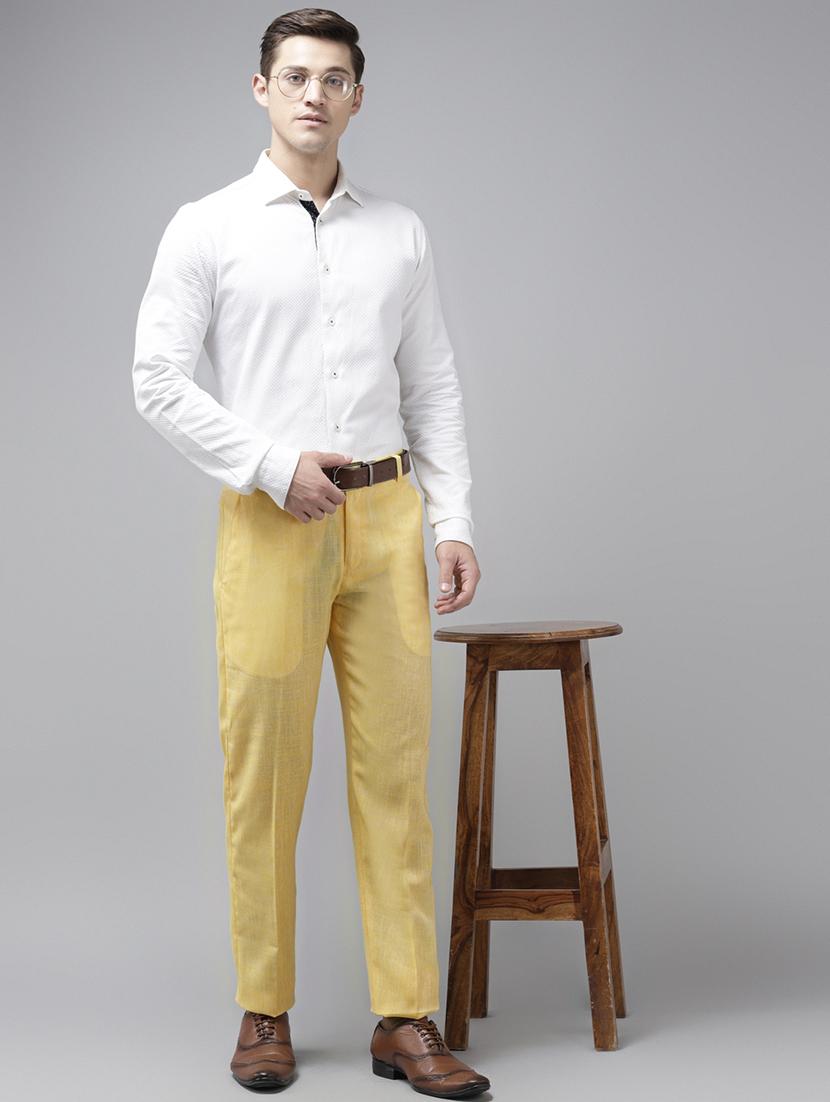 yellow solid flat front formal trouser - 17733830 - Zoom Image - 4