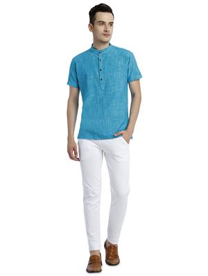blue melange short kurta - 17733883 - Standard Image - 4