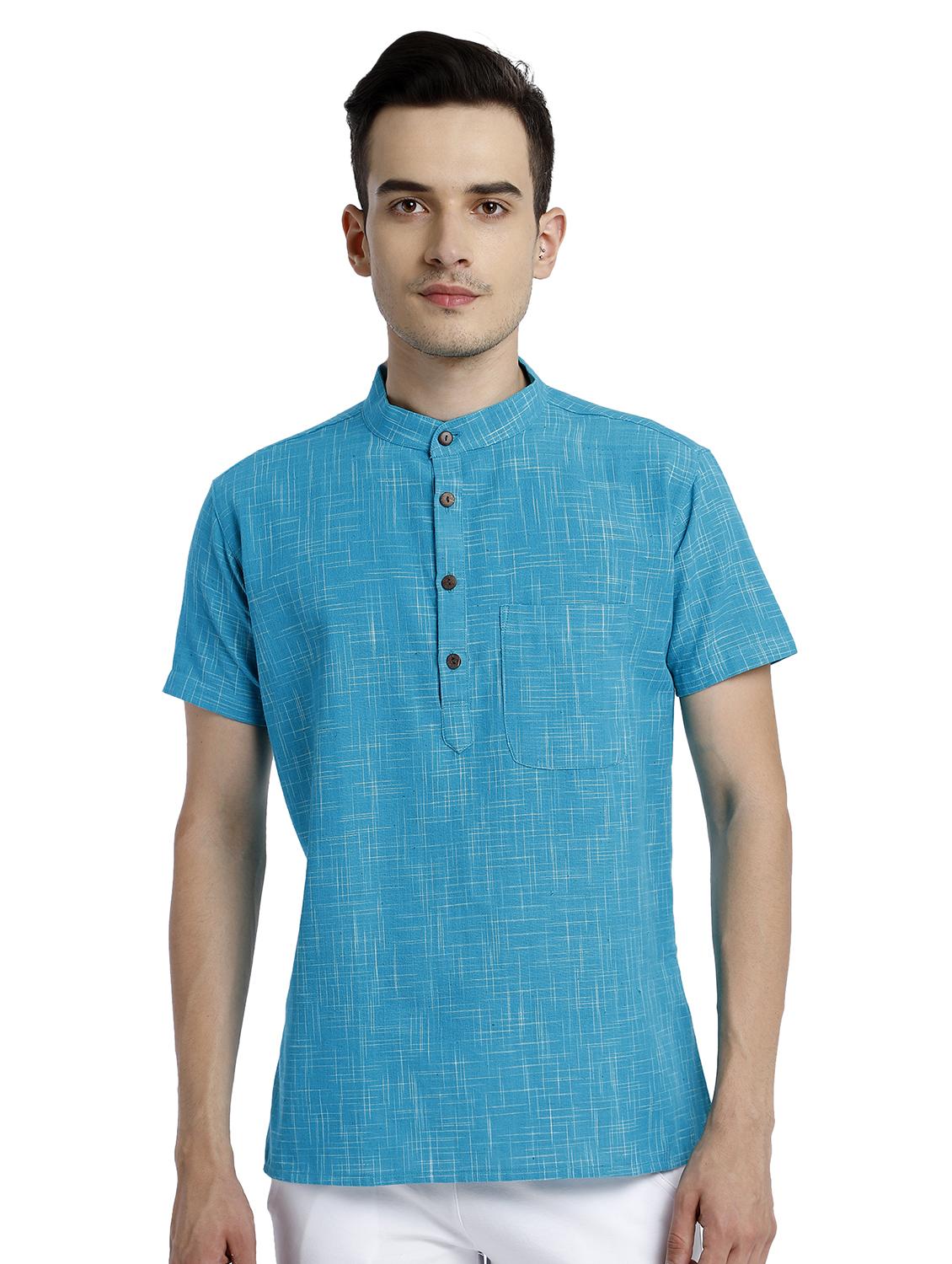 blue melange short kurta - 17733883 - Zoom Image - 1