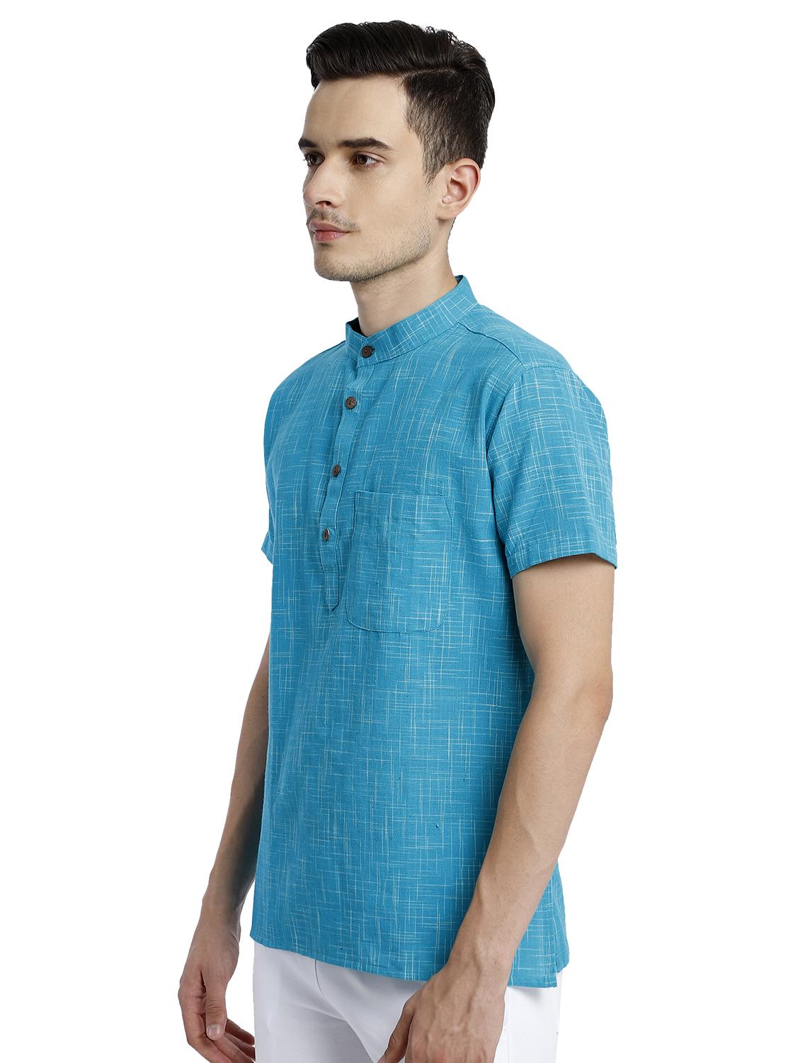 blue melange short kurta - 17733883 - Zoom Image - 2