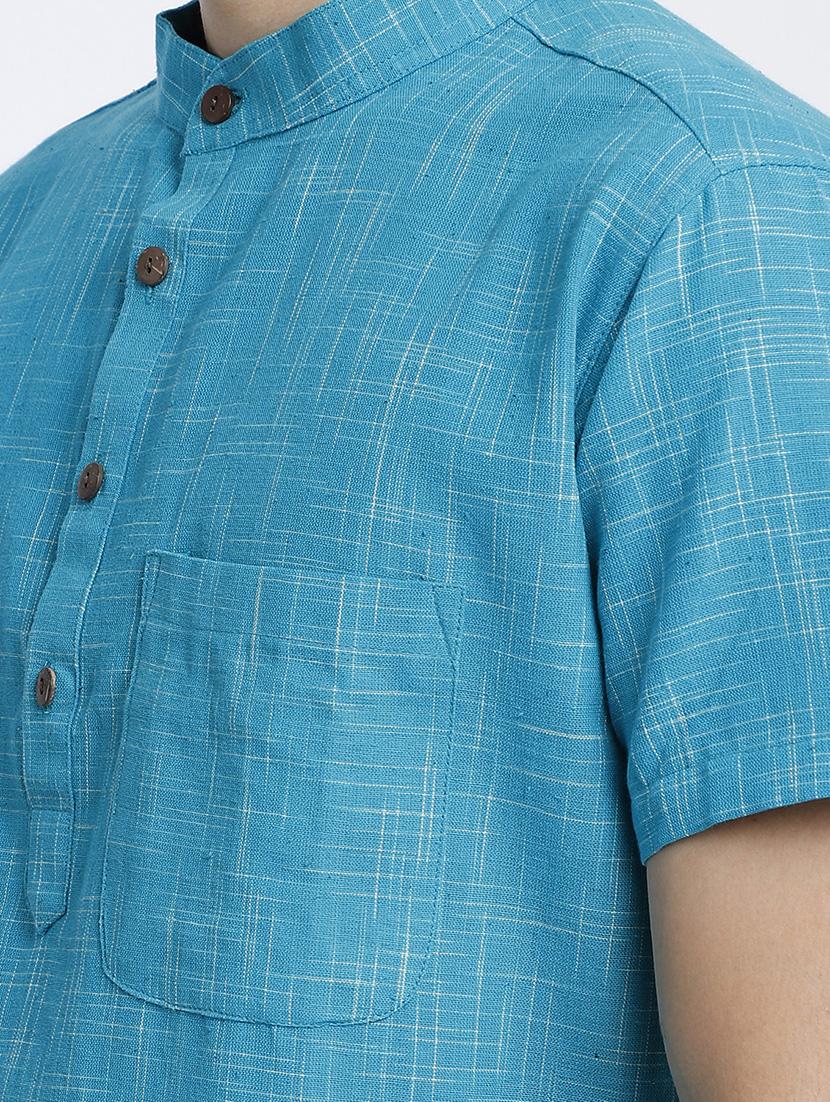 blue melange short kurta - 17733883 - Zoom Image - 5