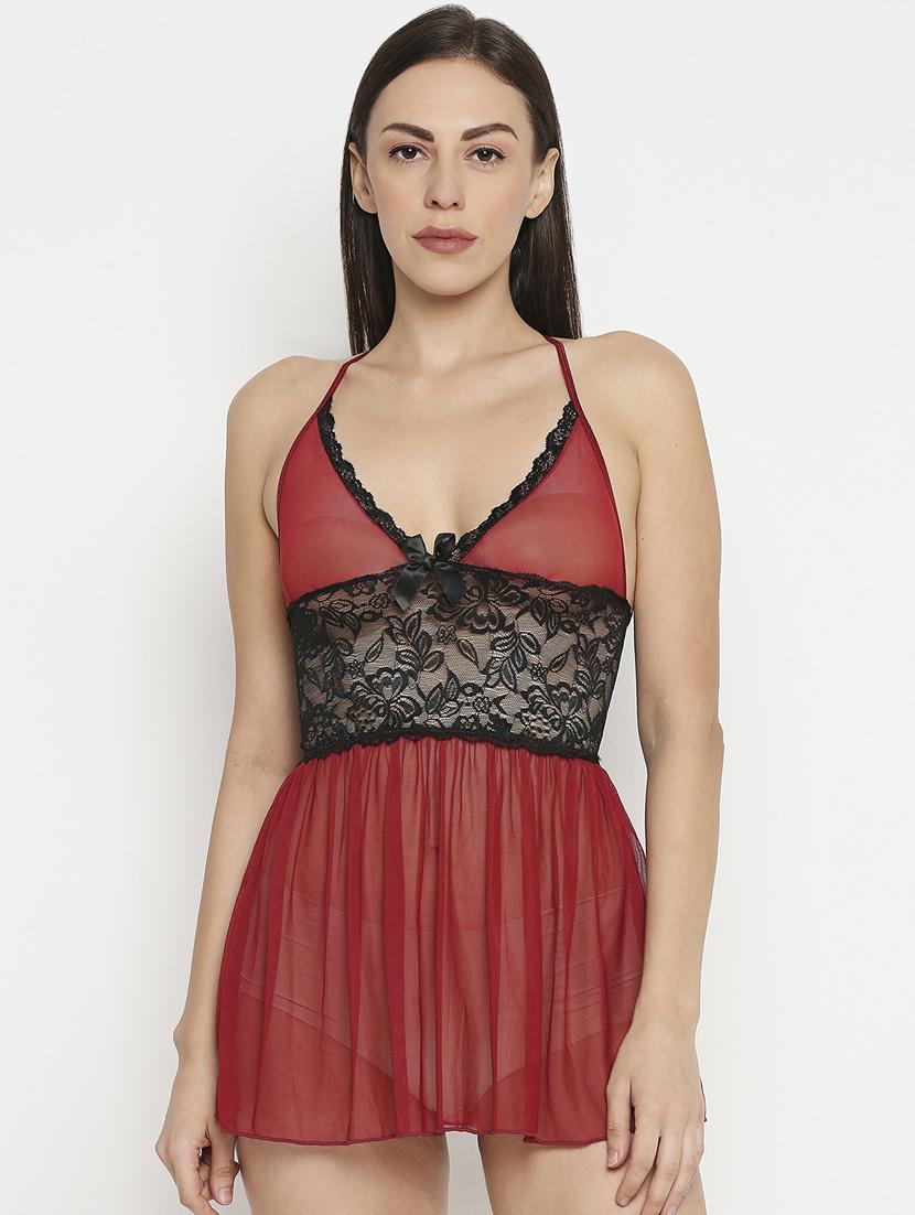 red color block net babydoll - 17733930 - Zoom Image - 1
