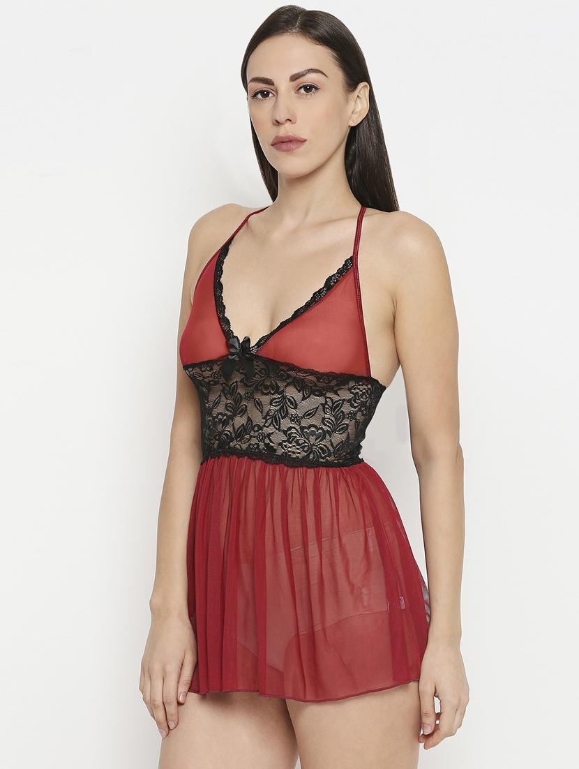 red color block net babydoll - 17733930 - Zoom Image - 2