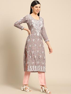 chikankari straight kurti - 17733988 - Standard Image - 2