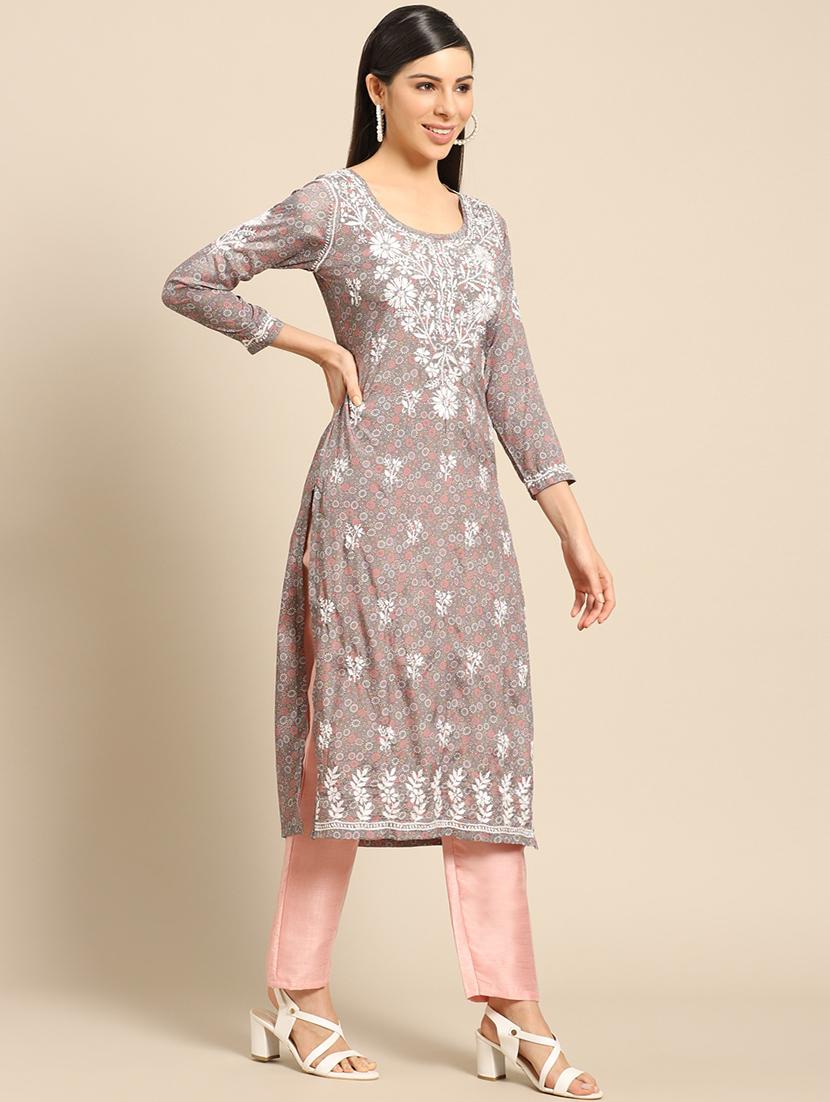 chikankari straight kurti - 17733988 - Zoom Image - 2