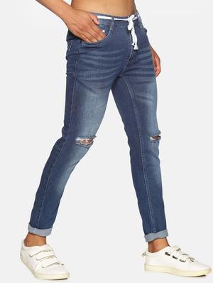 blue light washed slashed knee denim jeans - 17734193 - Standard Image - 2