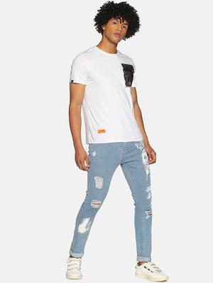 blue distressed printed denim jeans - 17734196 - Standard Image - 4