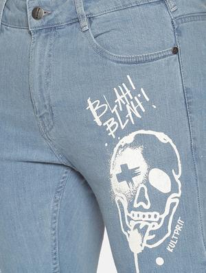 blue distressed printed denim jeans - 17734196 - Standard Image - 5