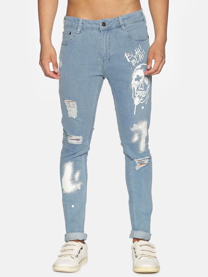 blue distressed printed denim jeans - 17734196 - Zoom Image - 1