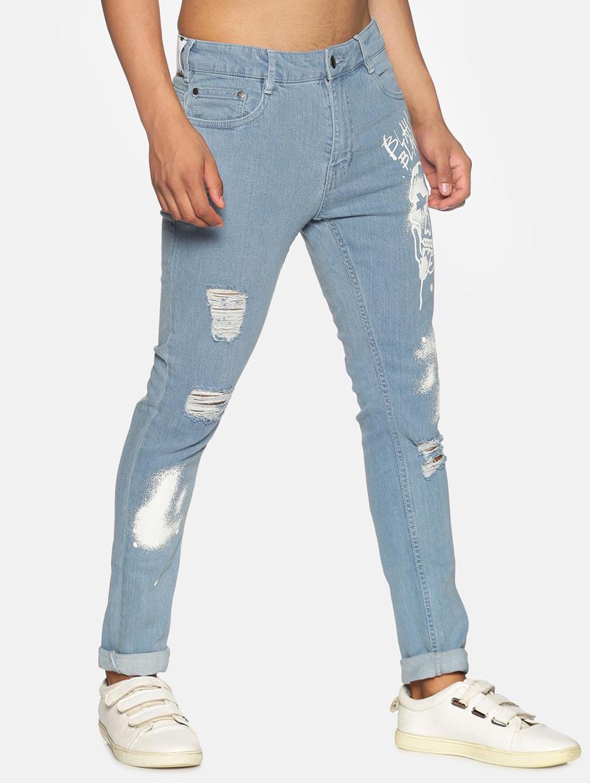 blue distressed printed denim jeans - 17734196 - Zoom Image - 2