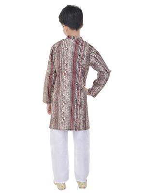 mandarin neck printed kurta with pajama set - 17734384 - Standard Image - 3