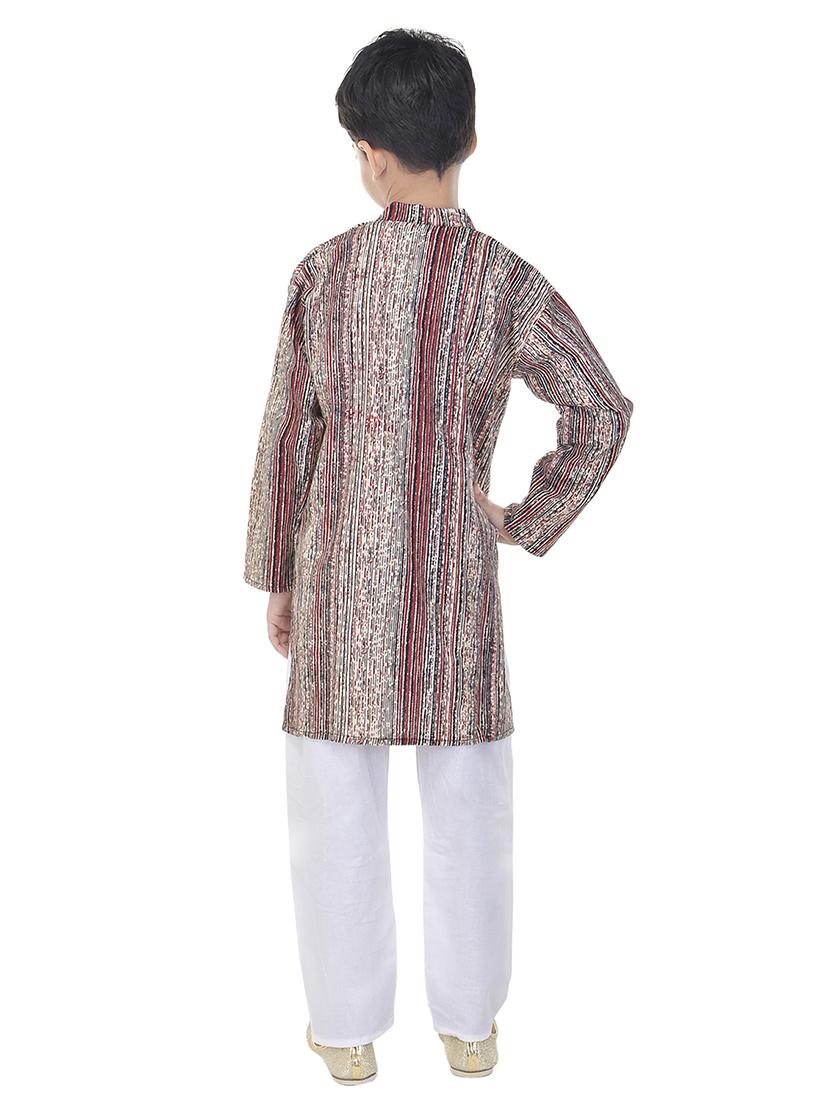 mandarin neck printed kurta with pajama set - 17734384 - Zoom Image - 3