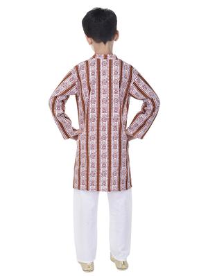 mandarin neck printed kurta with pajama set - 17734393 - Standard Image - 3
