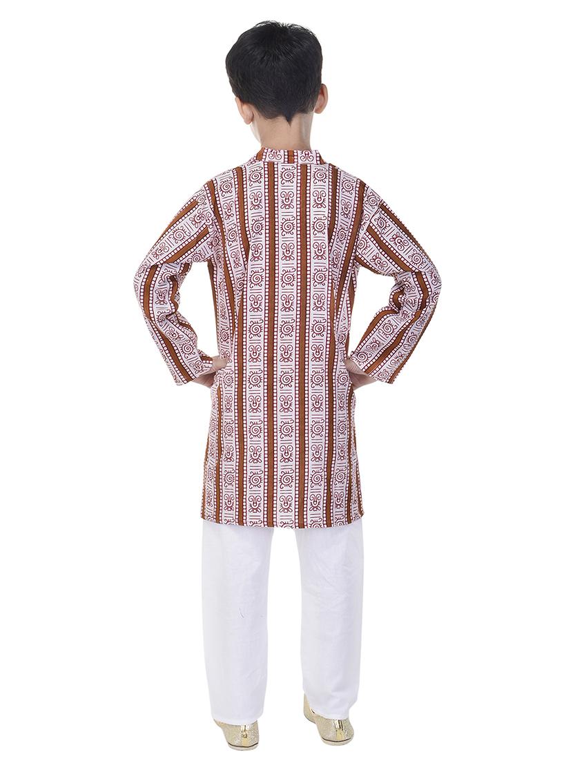 mandarin neck printed kurta with pajama set - 17734393 - Zoom Image - 3